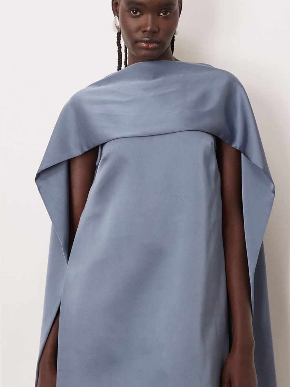 ARRANGE Scarf Neck Sleeveless Mini Shift Dress in Dusky Blue